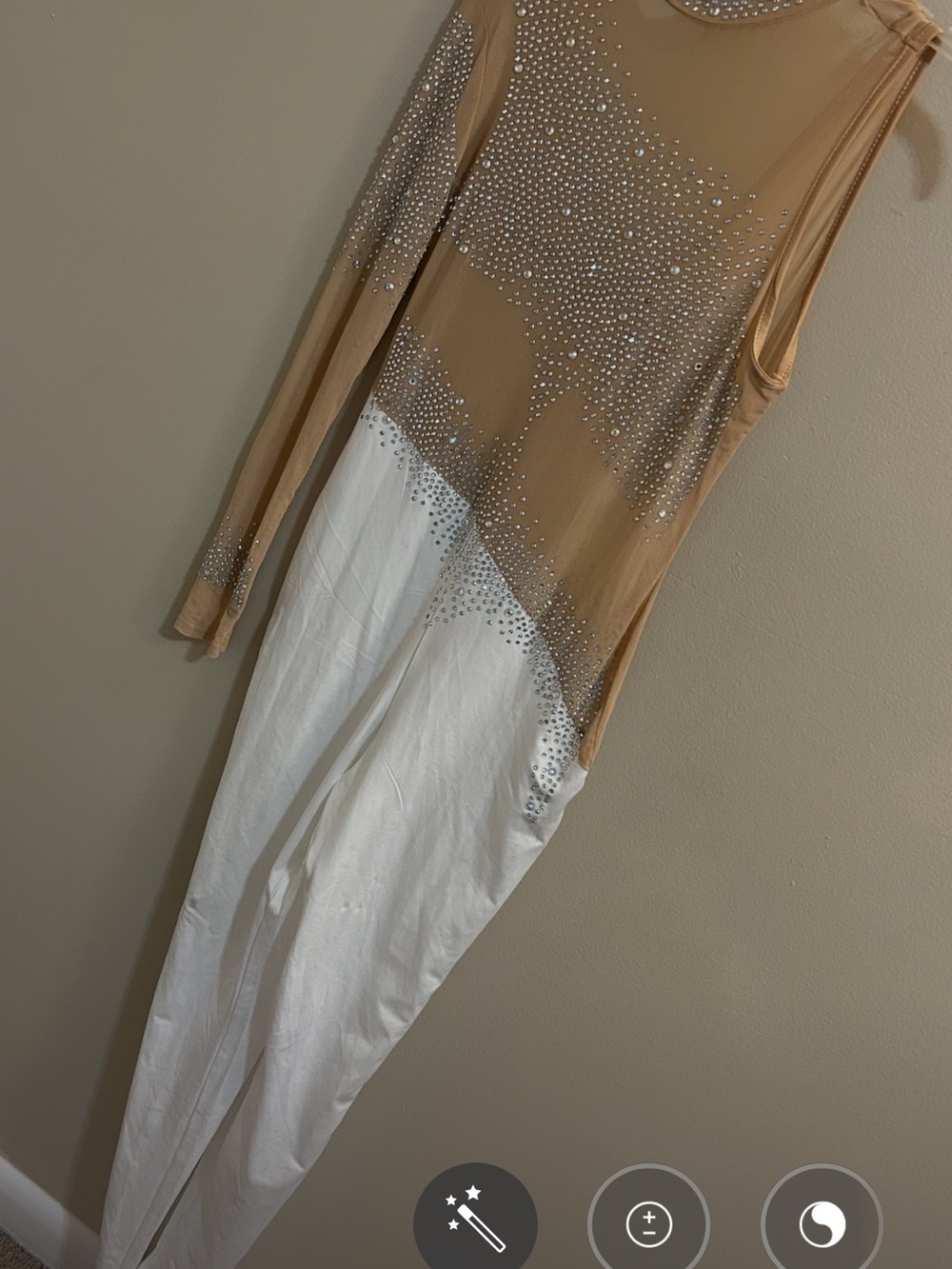 Rhinestone-Detail Nude and White Two-Tone Jumpsuit